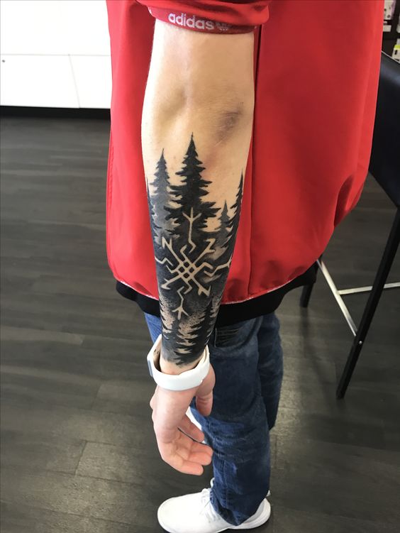Forearm forest tattoo design