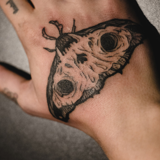 Foxskull moth hand tattoo