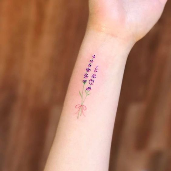 Lavender bundle tattoo on the left wrist
