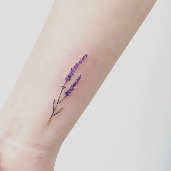Lavender tattoo on the right inner wrist