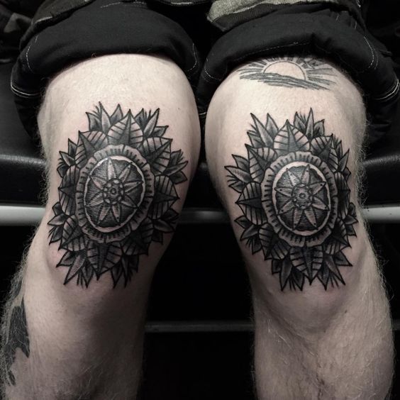 Mandala knee tattoos