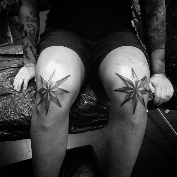 Matching nautical star knee tattoos