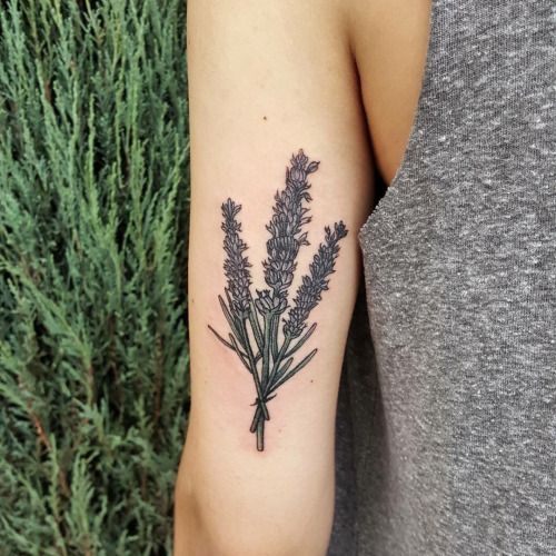 Monocrhome black and grey lavender tattoo by ruby gore