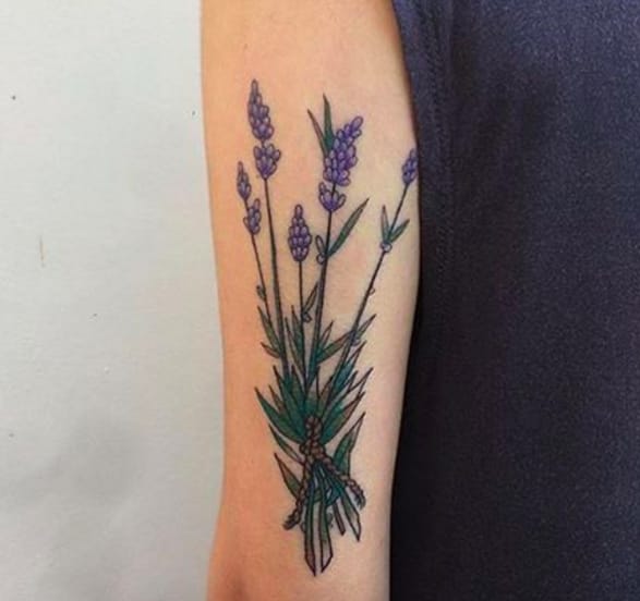 Natural lavender bundle tattoo on the arm