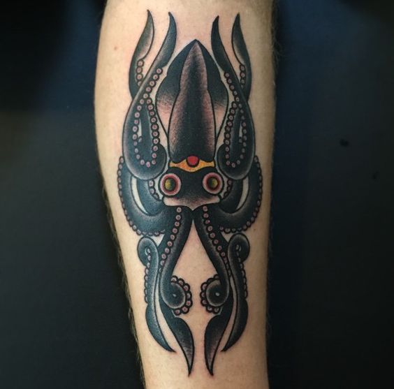 Old school black squid tattoo