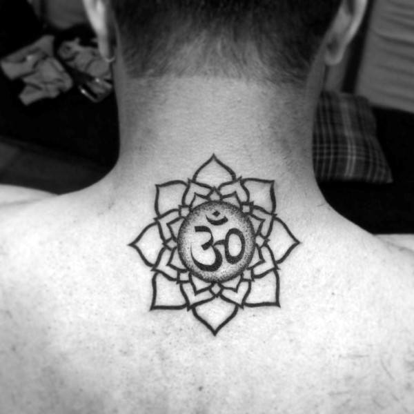 Outline flower and om on the back of the neck