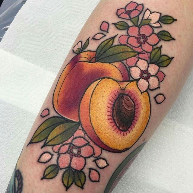 Peaches with blossoms tattoo