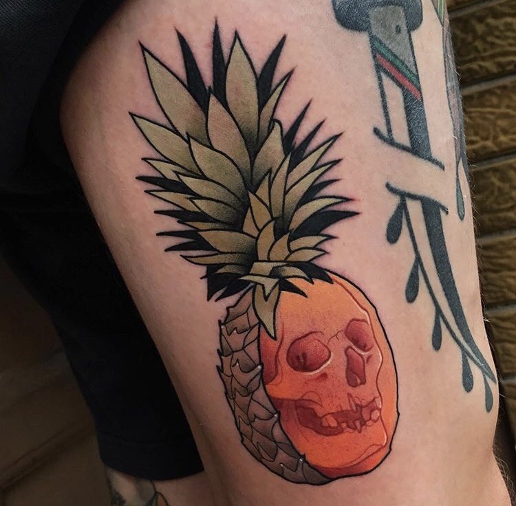 Pineapple skull tattoo
