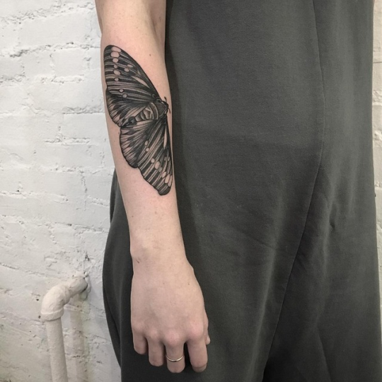 Realistic black moth tattoo by joseph bryce