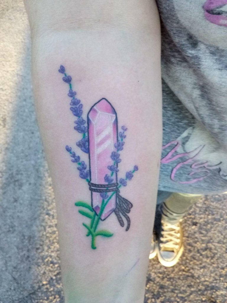 Rose quartz and lavender tattoo a reminder to stay grounded and calm