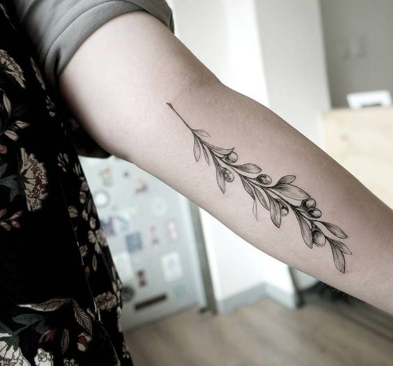 Splendid olive twig on the left forearm