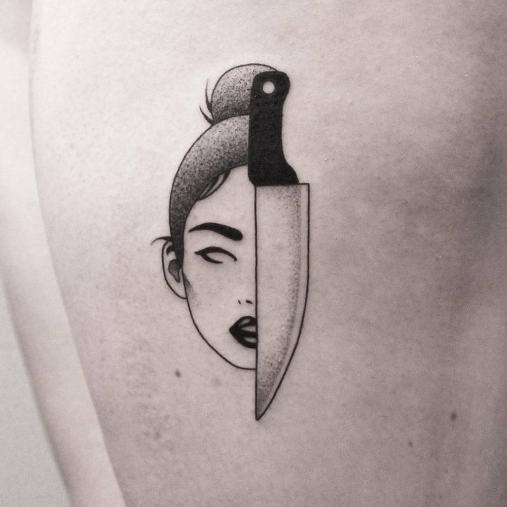 Woman and knife tattoo by brendon