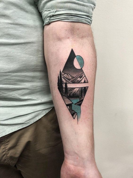 Abstract hut in the woods tattoo