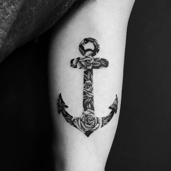 Floral anchor tattoo