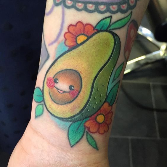 Happy kawaii avocado tattoo