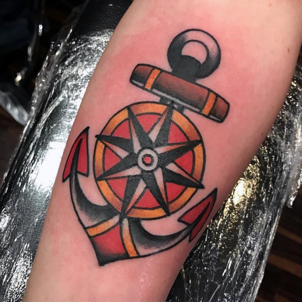 Old school anchor and nautical star tattoo