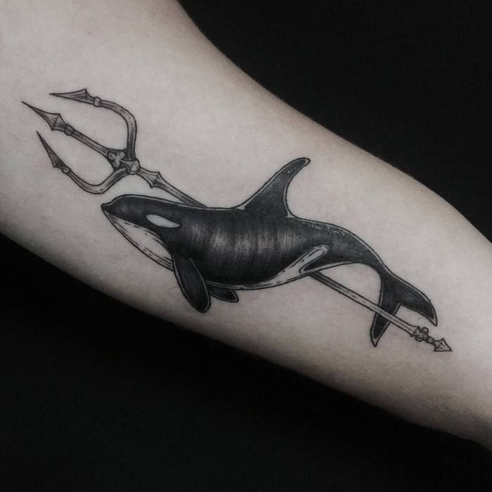 Orca and trident tattoo
