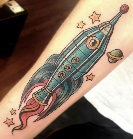 Traditional spaceship tattoo