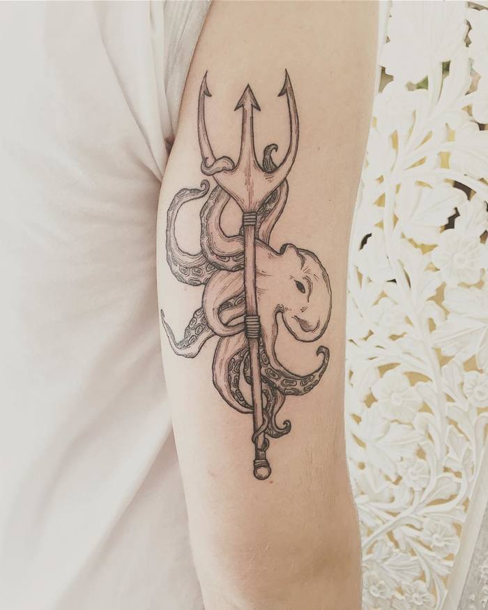 Trident and octopus tattoo