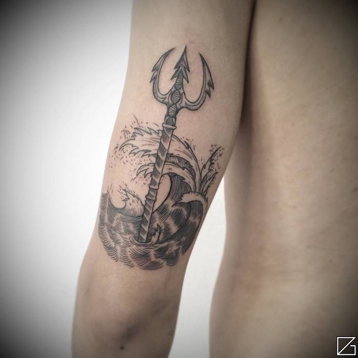 Trident and waves tattoo