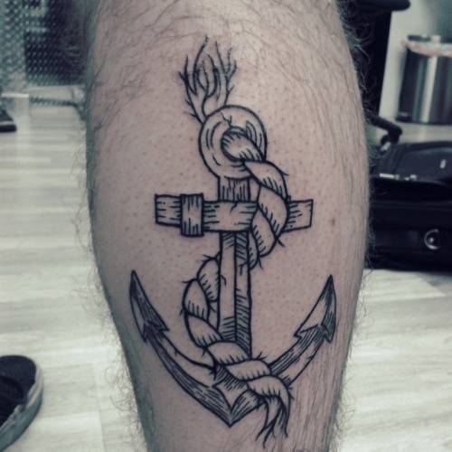 Woodcut anchor and rope tattoo