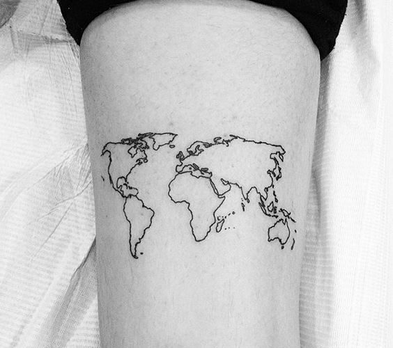 Beautiful world map tattoo on the shin
