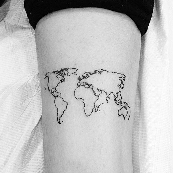 Beautiful world map tattoo on the shin