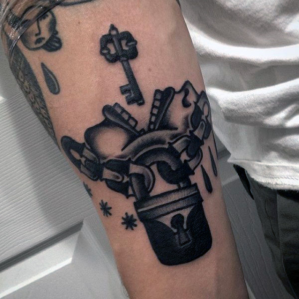Chain, lock, and key tattoo