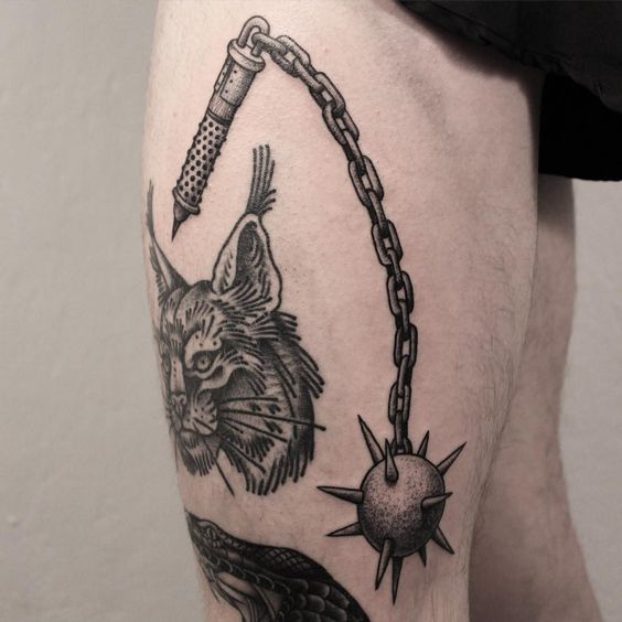 Chained flail tattoo
