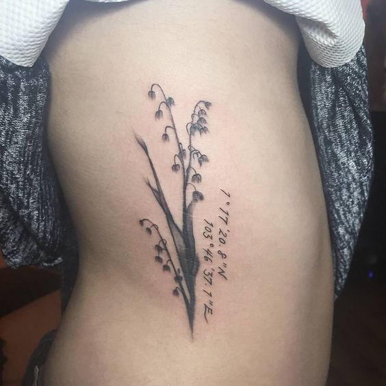 Coordinates and lily of the valley tattoo