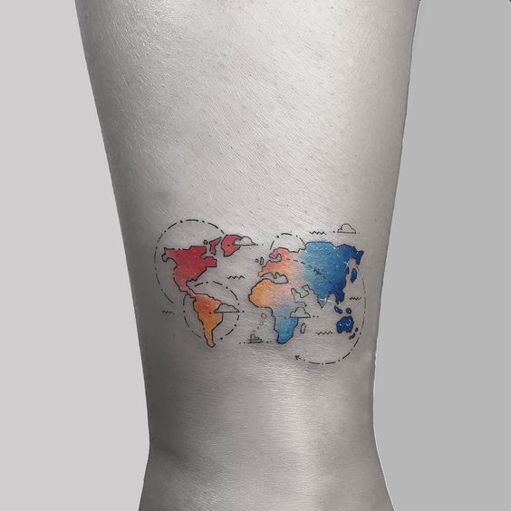 Gradient small world map tattoo