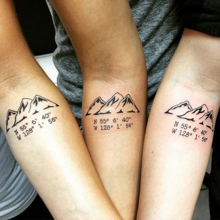 Matching coordinates and mountains tattoo