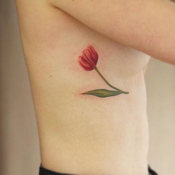 Red tulip on the ribcage