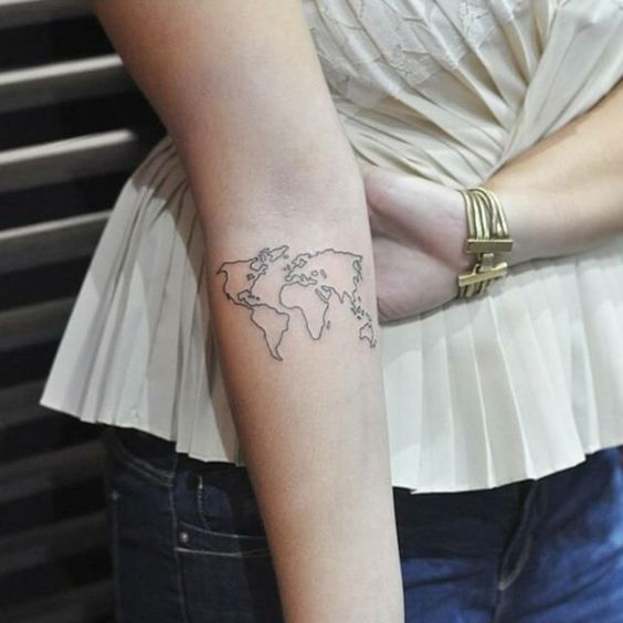 Simple world map on the right inner forearm