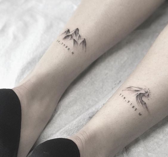Wave mountains and coordinates tattoos