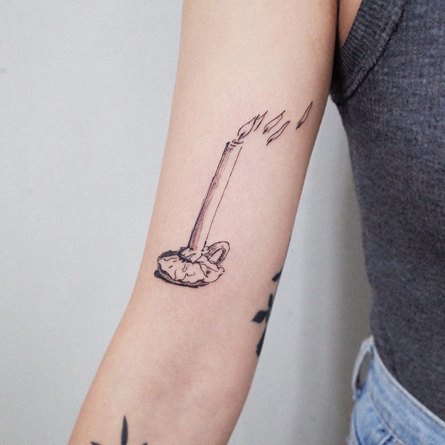 Another minimalist candle tattoo by Onul