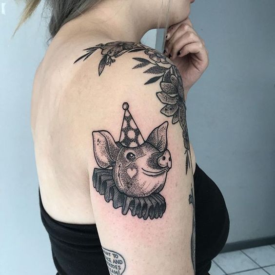 Birthday pig tattoo