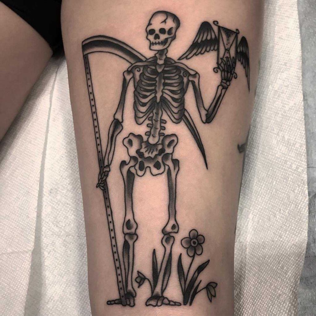 Blackwork skeleton by Alena Chun