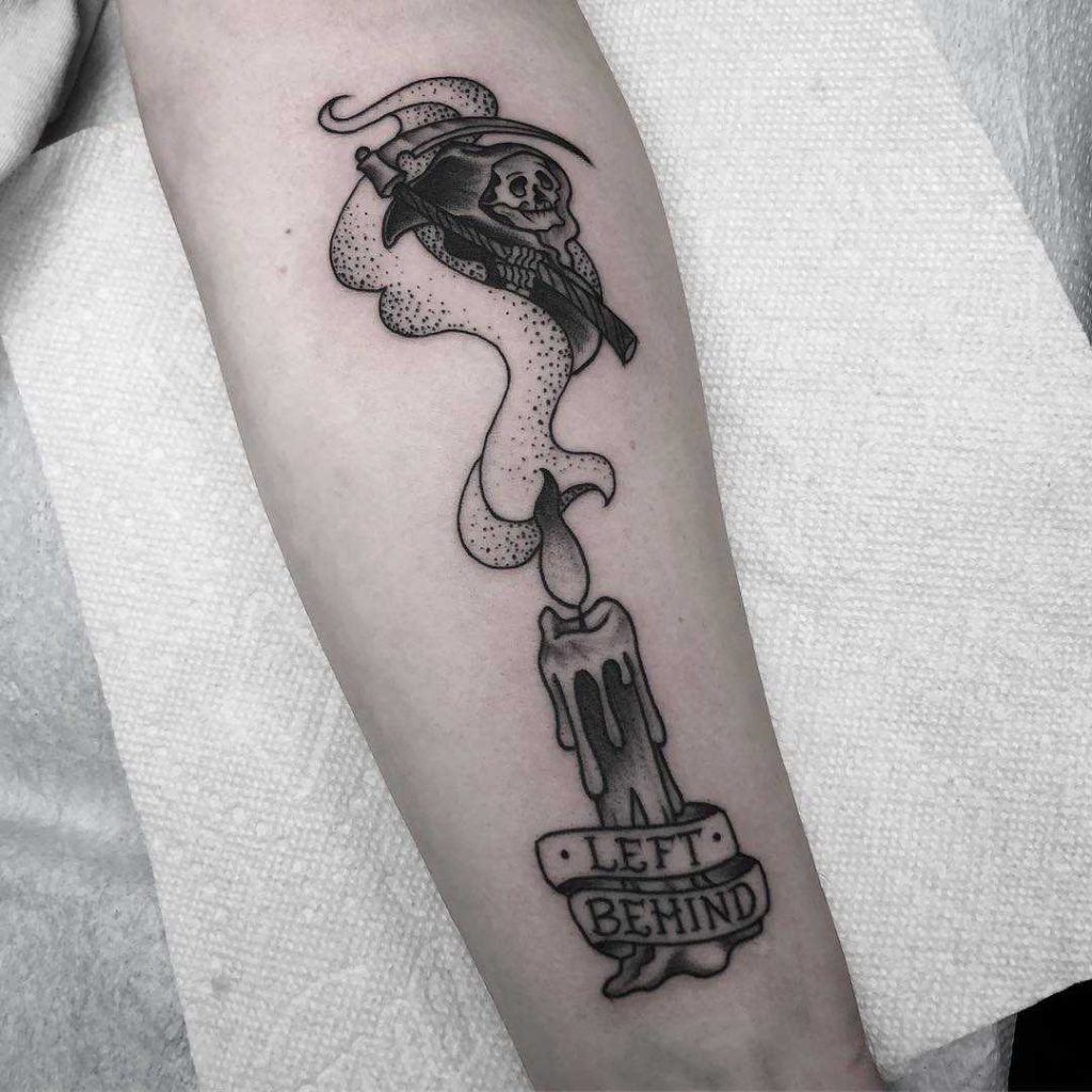 Candle and grim reaper tattoo by Chad A. Norris