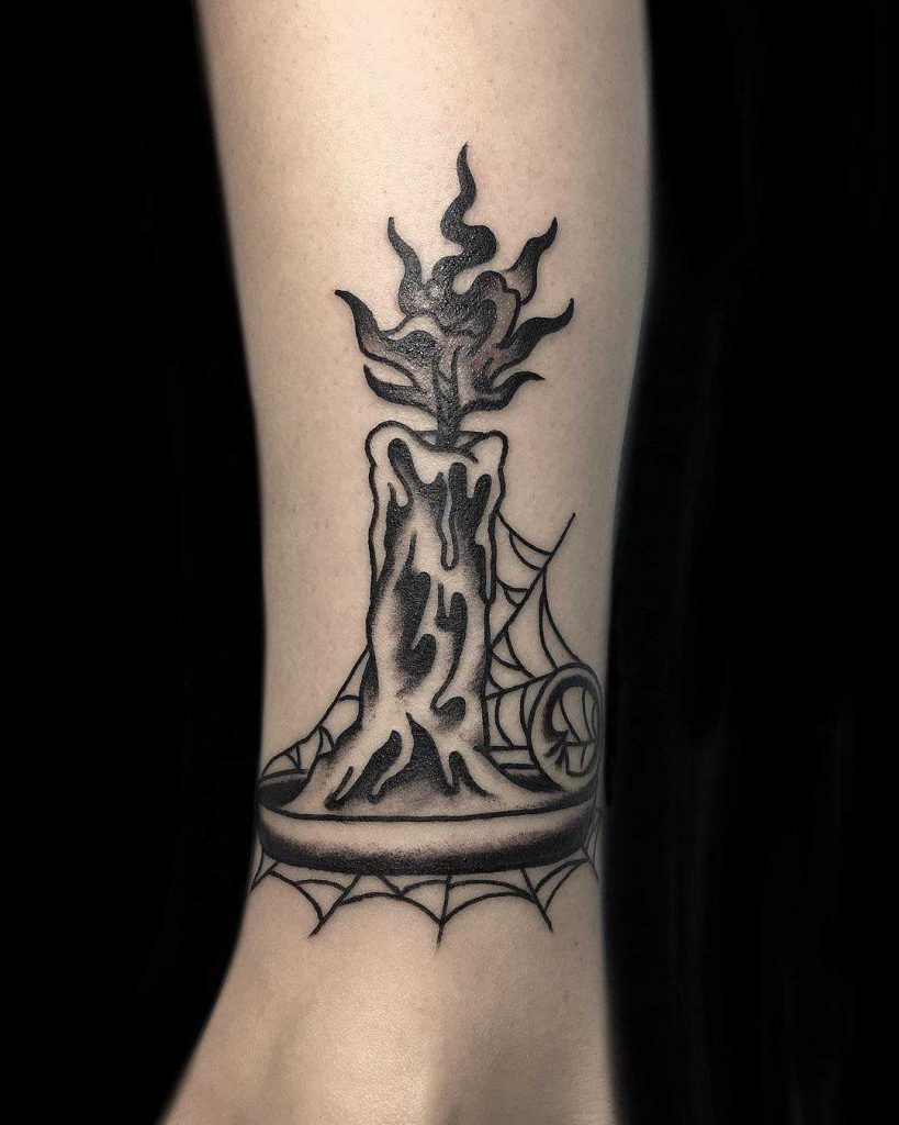 Candle and spiderweb tattoo by Johnny.R.Romo