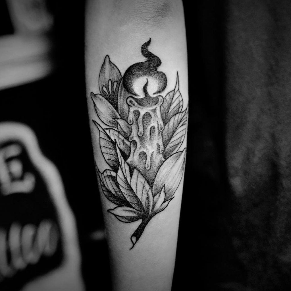 Candle with leaves tattoo by Eco