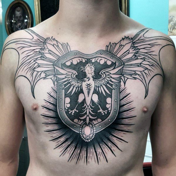 Coat of arms tattoo on the chest