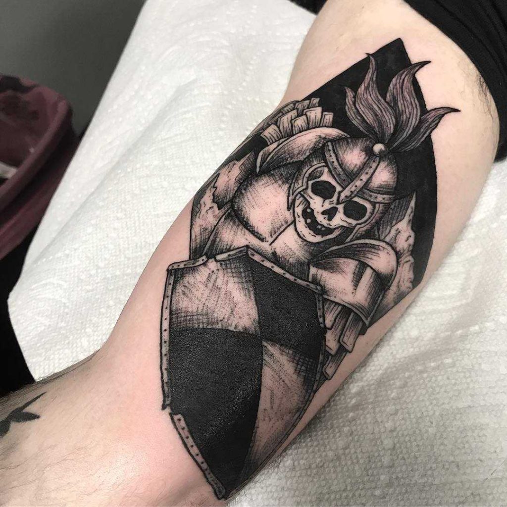 Dead knight and shield tattoo by taylor the tattooer