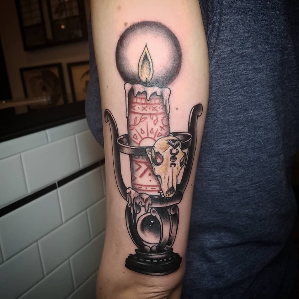 Hocus Pocus candle tattoo by Amy Pate
