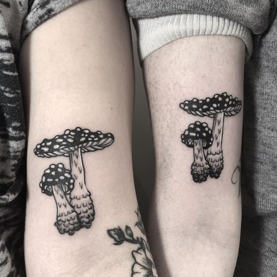 Matching mushroom tattoos for best friends