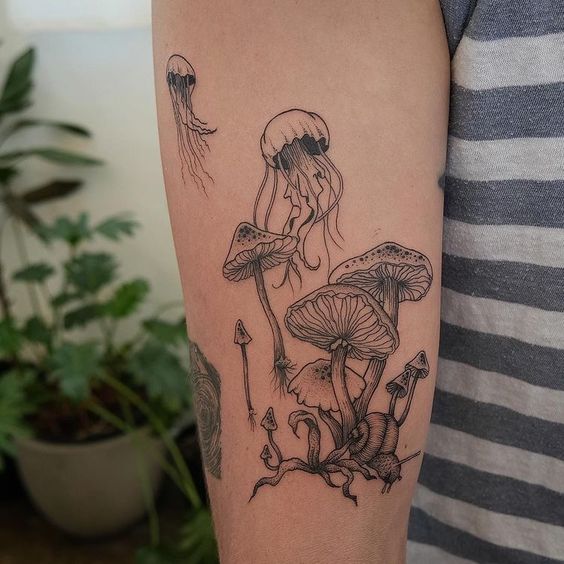 Mushrooms and jellyfish tattoo