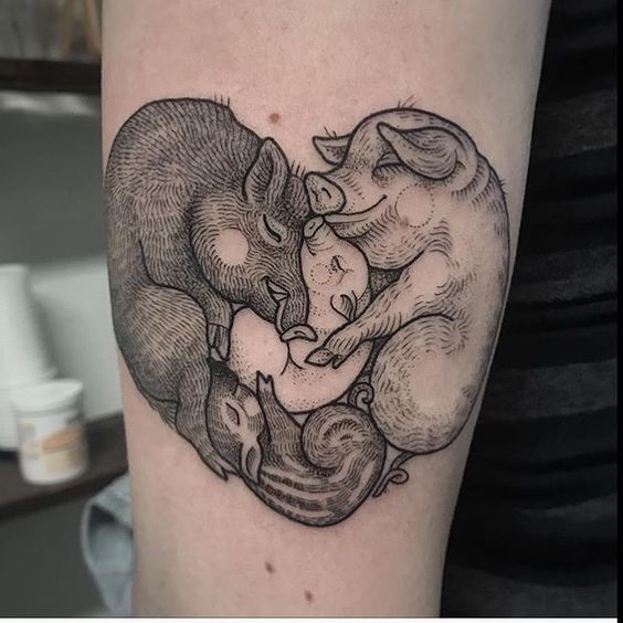 Pig family tattoo