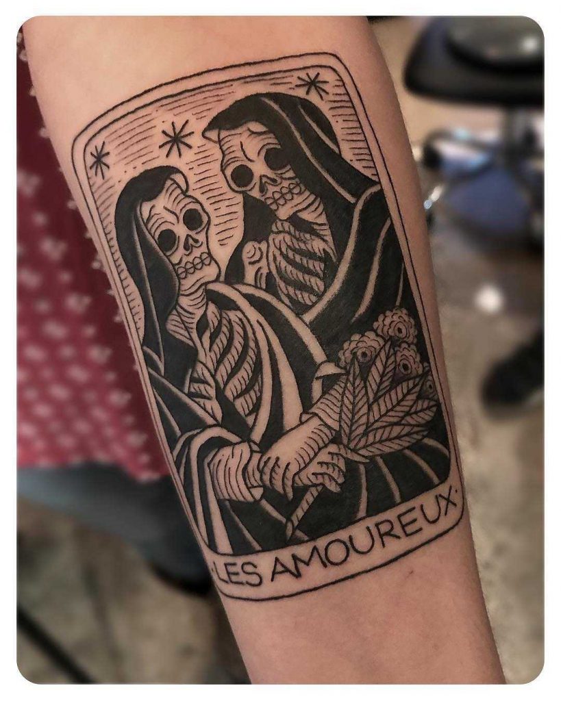 Skeleton lovers tattoo