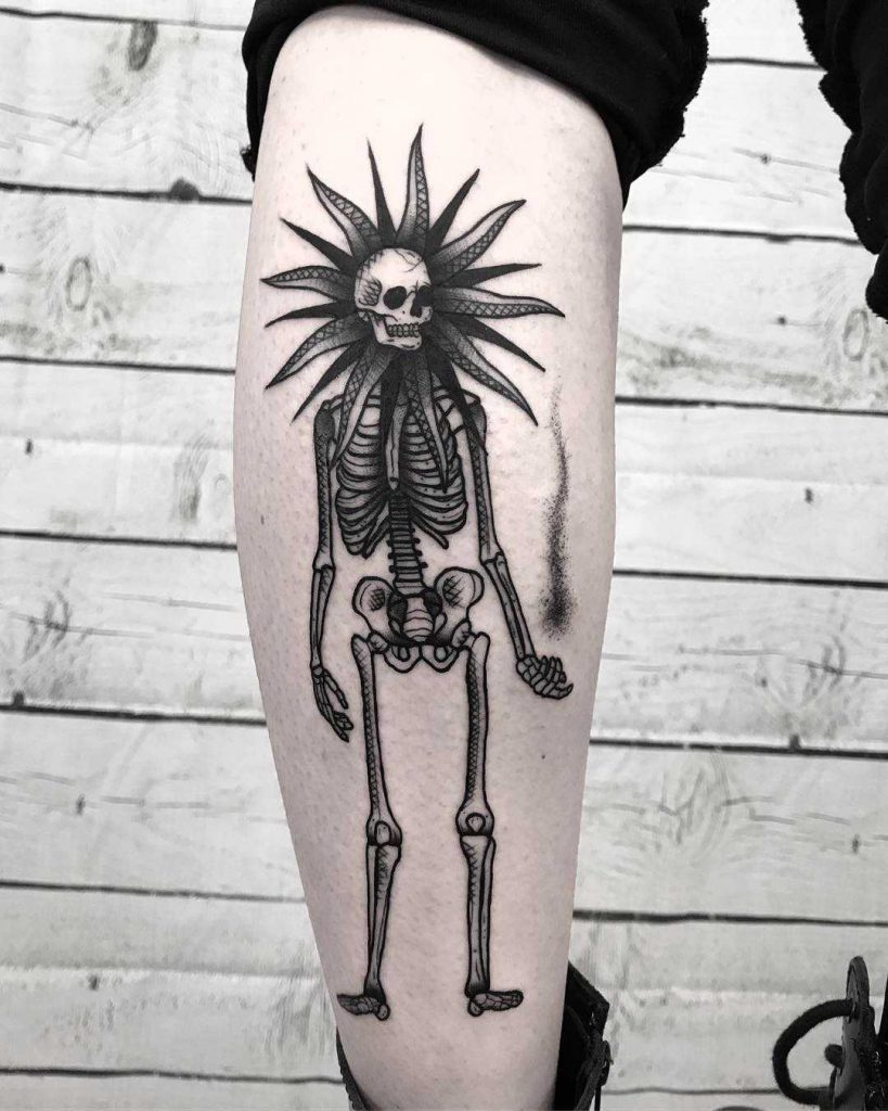 Skeleton tattoo on the left calf by German Ferreiroa