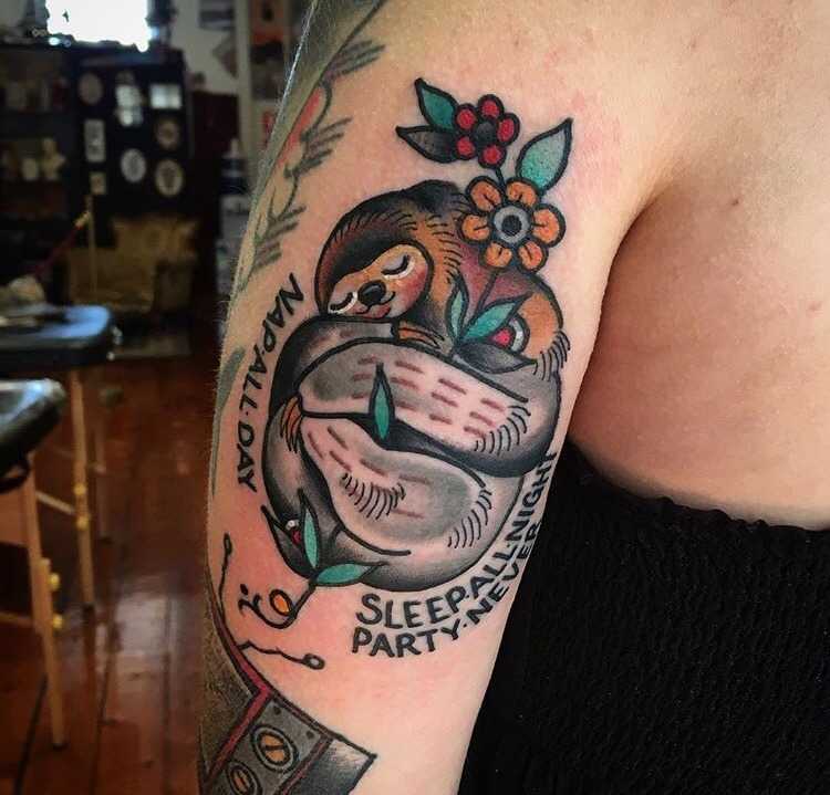 Sleeping sloth tattoo by avalon desu